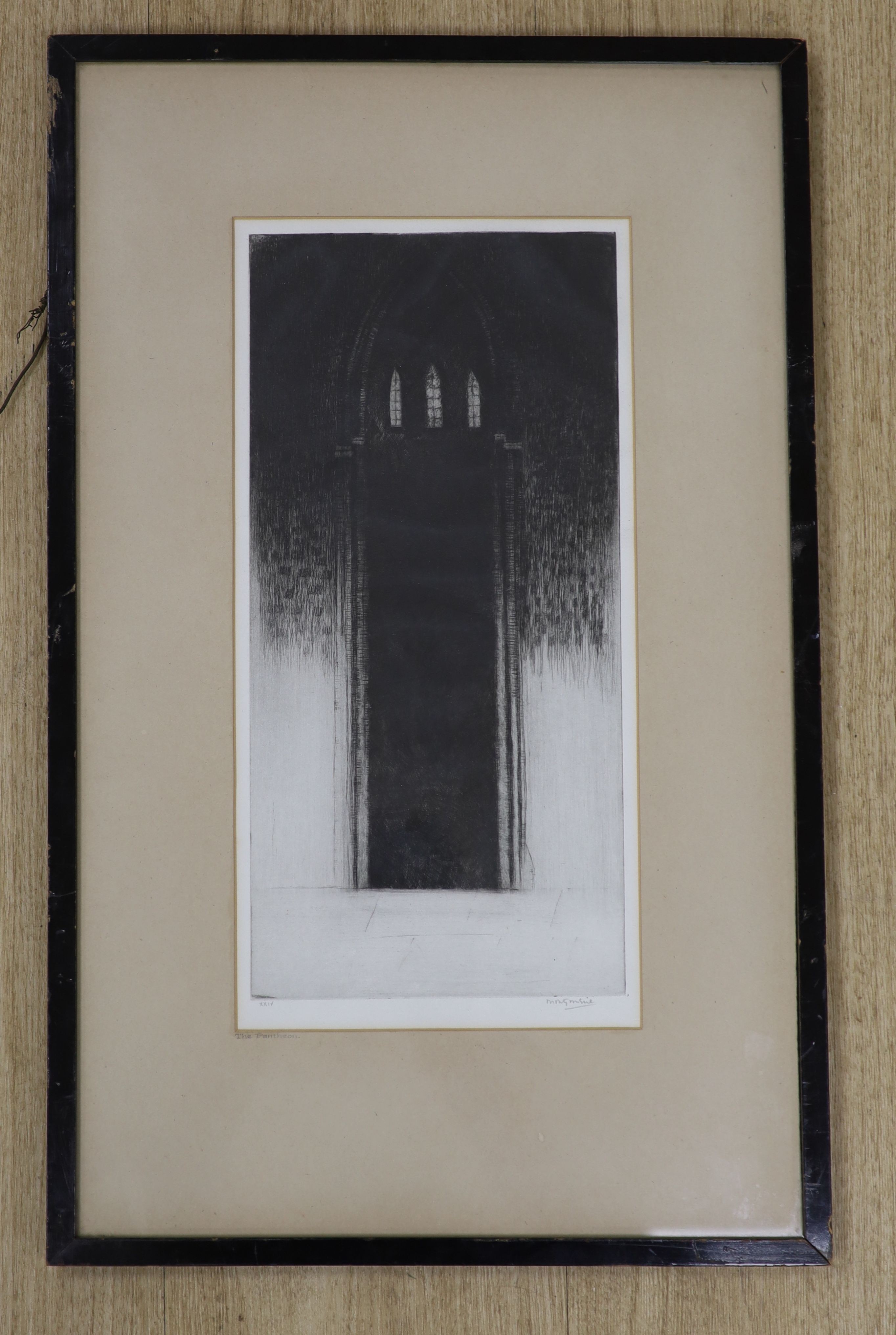 English School, drypoint etching, The Pantheon, signed and numbered XXIV, 34 x 16.5cm.